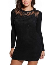 GUESS Women's Embellished Rib-Knit Cocktail Chic Mini Dress Rhinestone Black M