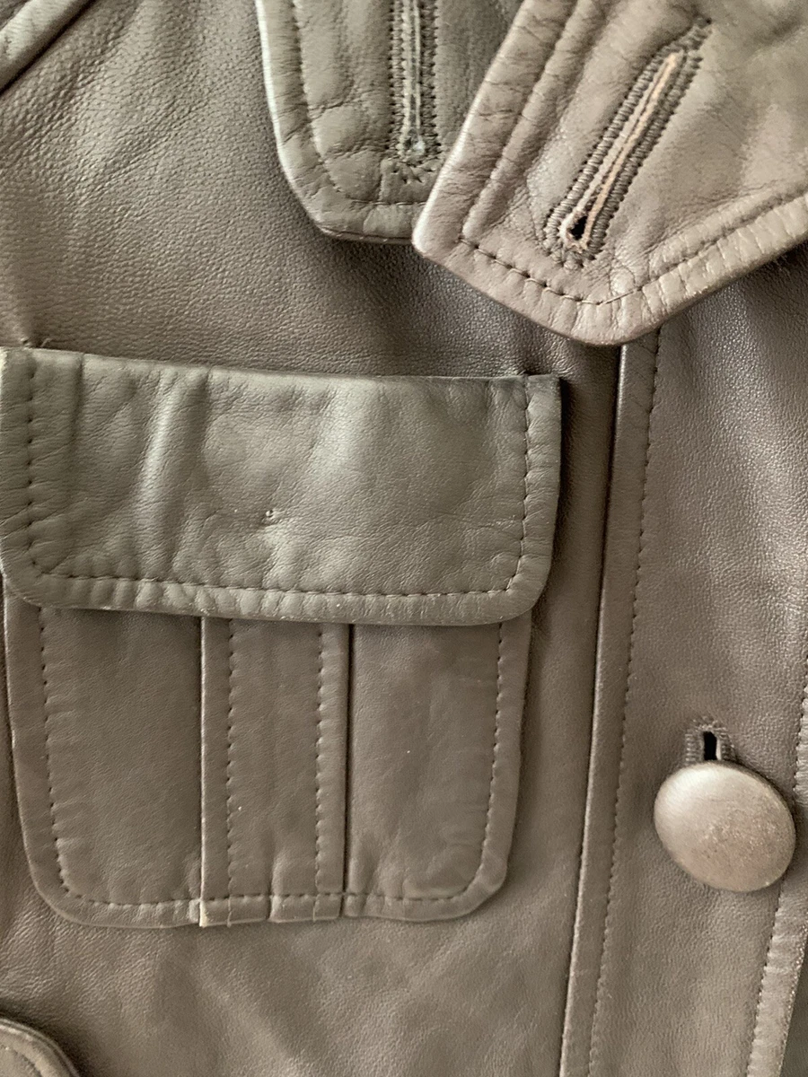 7 For All Man Kind Brown Leather Womens Bomber Jacket Size S