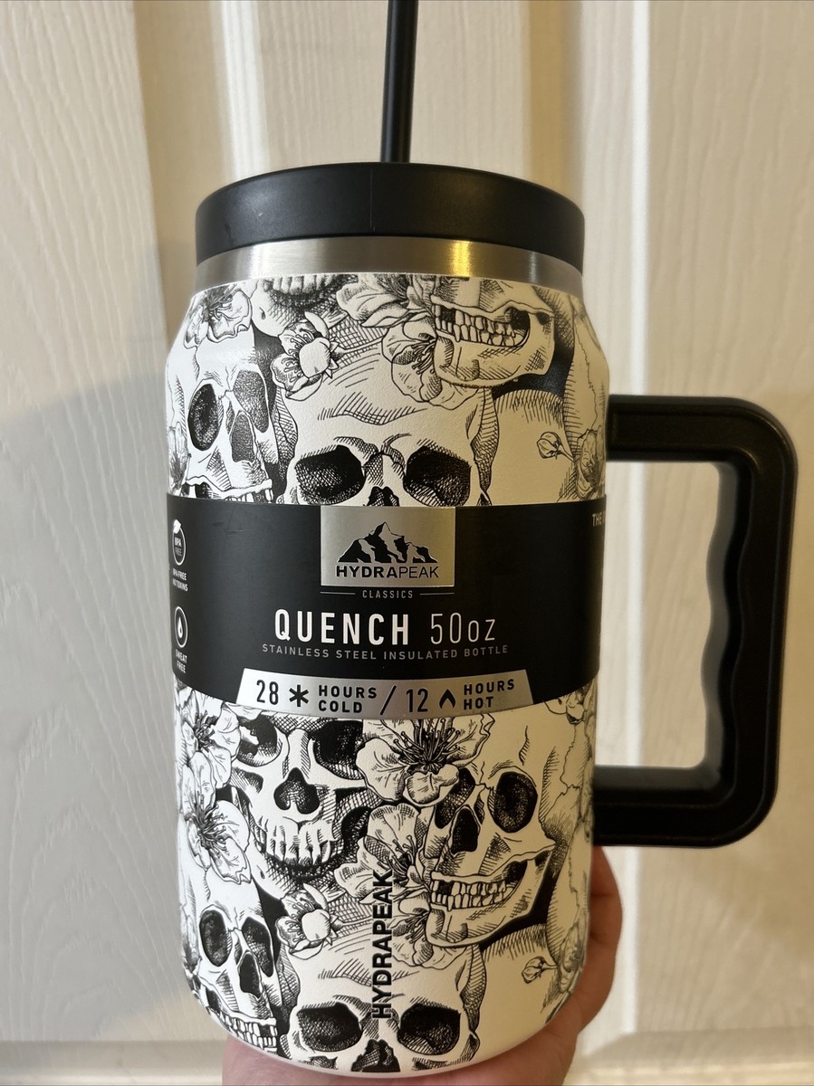 HydraPeak SKULL Quench 50oz Insulated Bottle Tumbler Handle Straw