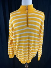 Scott Barber Italy Mens XL Yellow Striped 1/4 Zip Pullover Sweater Knit Flaws