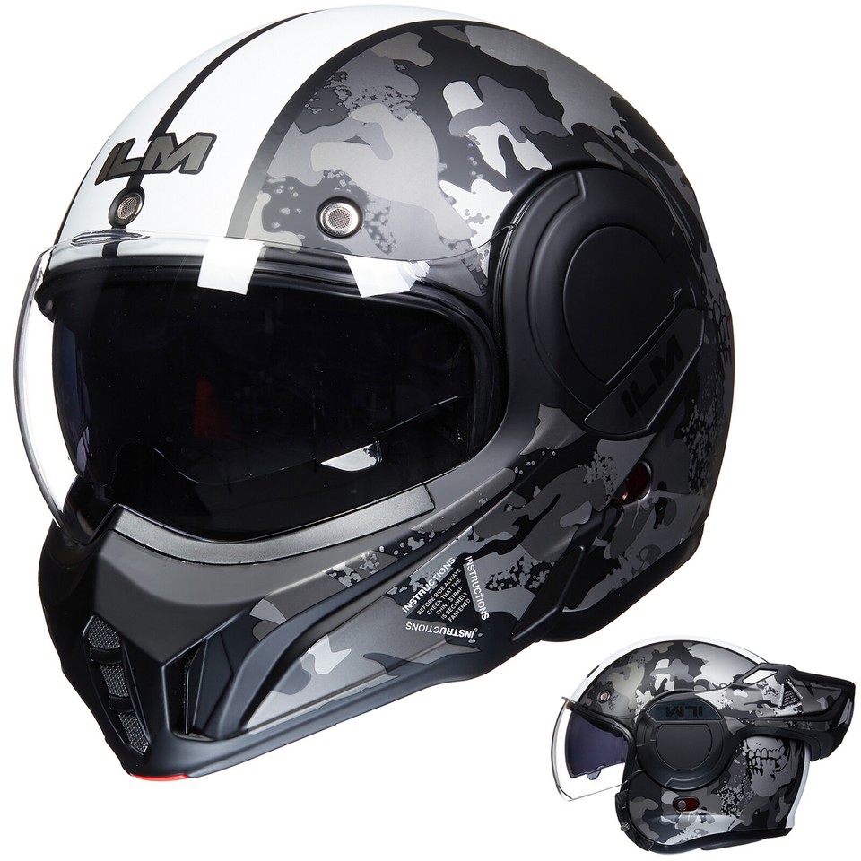ILM Vintage Full Face Modular Motorcycle Helmet ATV UTV Adult 180 Flip ...