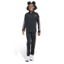 Adidas Girls Black Holographic 3-Stripes Tracksuit Jacket and Pants Set NEW