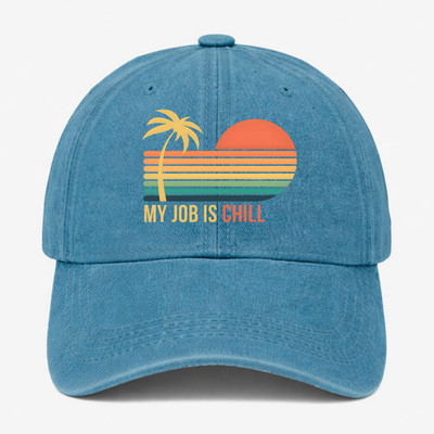 Funny My Job Is Chill Cap Retro Beach Sunset Vintage Baseball Hat Adjustable