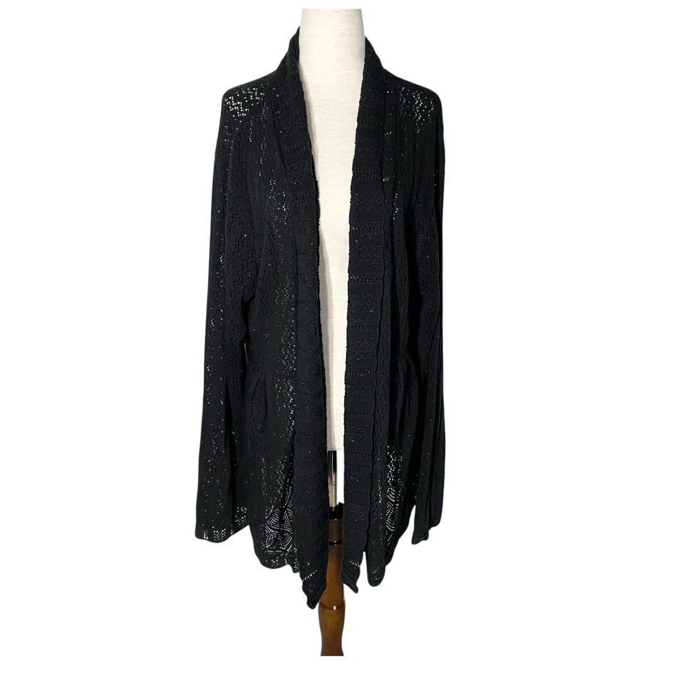 Y2K AMERICAN RAG CIE Sparkly Crochet Cardigan 3XL Black Witchy Whimsigoth Vntg - Image 3 of 4
