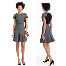 J. Crew Checkered Flutter Dress Size 6 Wool Black Tweed Ponte Fit Flare Career