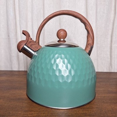Phantom Chef 2.8 Liter Tea Kettle Teal Green With Wood Accents EUC 