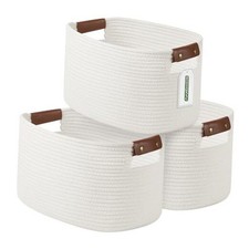 Cotton Rope Basket , Storage Baskets with Handle, 15x10x9 inches White-3Pack
