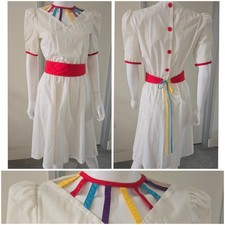Vintage 80s does 40s Dress Color Block Cutouts White Midi Caged Lattice Collar