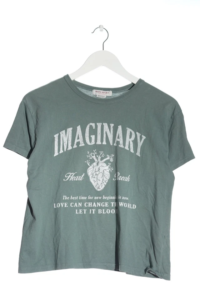 PULL & BEAR T-shirt imprimé Dames Haut T EU 38 blanc-kaki style décontracté - Photo 4/4
