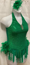 Ladies Large Dance Costume Faux Sequin Feathers Las Vegas Style Leotard