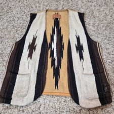 Vintage Chimayo Navajo Pattern Woven Vest Beige Black Brown Size L