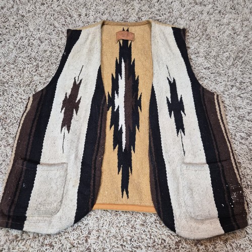 Vintage Chimayo Navajo Pattern Woven Vest Beige Black Brown Size L