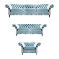 LuxuriöSe Blaue Chesterfield Polster Garnitur Dreisitzer Lehnsessel 3Tlg