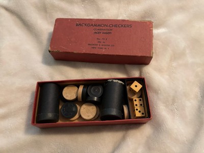 Vintage Selchow & Righter Wooden Backgammon Checkers & Dice W/Box Acey Ducey