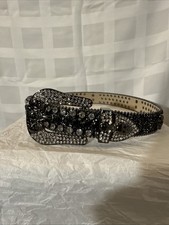 Goth Skull Rhinestone Belt Crystal Studded Bling Cowgirl Belt for Men Women