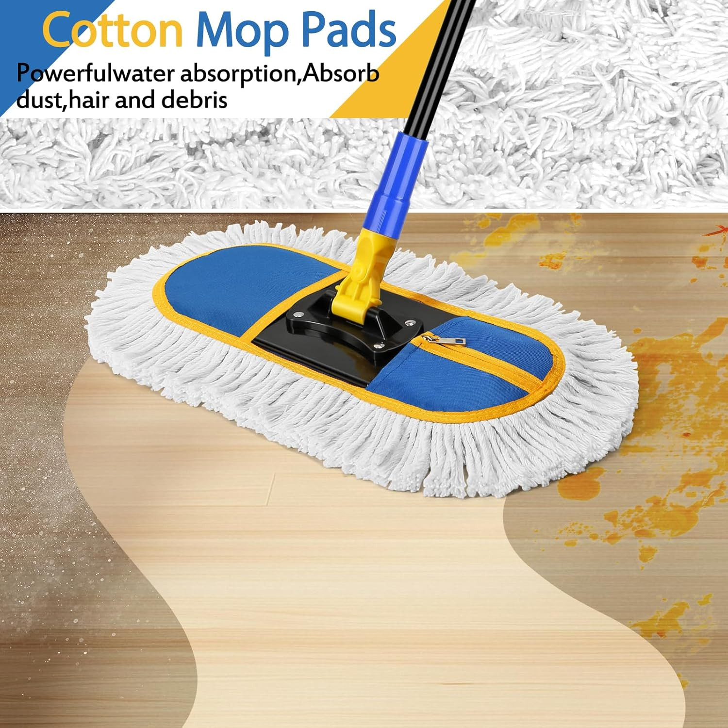 16 Inch Commercial Dust Mop for Floor Cleaning - Industrial Wet Dry Broom with 2