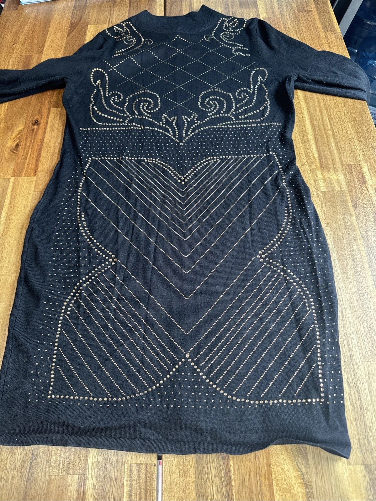 VETEMENTS Abito donna Say What elegante XL nero elasticizzato midi manica lunga strass