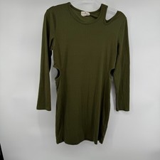 Derek Heart Olive Green Ribbed Cutout Long Sleeve Mini Dress Size L