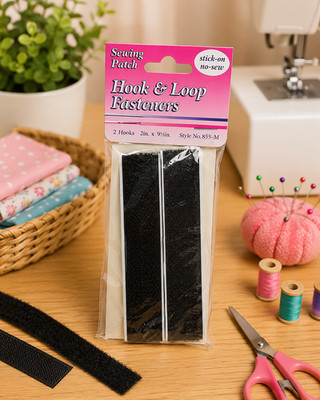 Allary Stick-On No Sew Hook & Loop Fasteners, 2 Hanks 36'' x 7/8'', Black