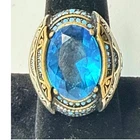 Sterling Silver 925 Turkish Ring Sz 9 Ottoman Blue Topaz Signet Vintage