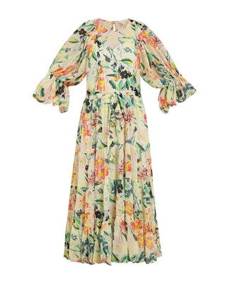 chinese dress ladies Patsie Tie Detail Long Sleeve Floral Maxi Dress Ivory