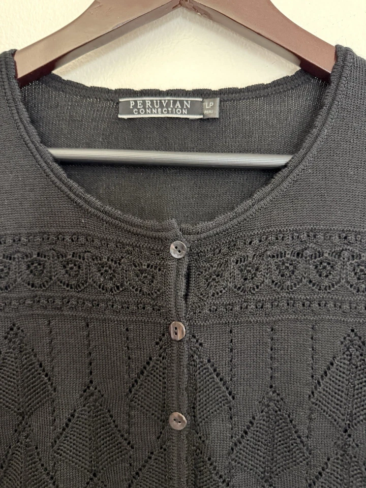 Dobladillo de vieira tejido seda alpaca bebé Peruvian Connection negro talla Petite Foto 3 de 4