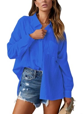 Damen Bluse Elegant VAusschnitt Hemd Bluse Langarm Causal Lässige Hemden Fahi...