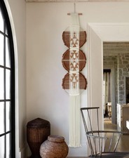 Handmade Macrame Wall Hanging - Round Boho Decor, 11.8"W x 65"L, Brown Art