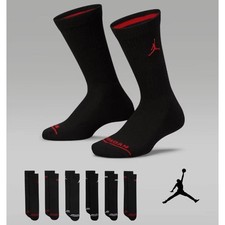 Jordan Legend 6 Pair Black Crew Socks Youth 5Y-7Y Wmns 6-10 Mens 6-8