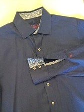 Robert Graham Shirt Mens Blue Sz M Flip Cuff Button Long Sleeve Woven Embossed
