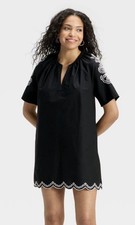 Universal Thread 100% Cotton Embroidered Black Tunic Dress Size Large Pockets