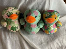 Way To Celebrate! Floral Tropical Print Duck Plush Duck Stuffed Animal Lot 6”
