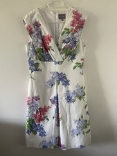 Phase Eight White Floral Midi Occasion Dress V-Neck Formal Event Summer Size 14