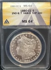 1880-CC MORGAN SILVER DOLLAR  ANACS MS 64 VAM5 2nd 8/7 Top 100