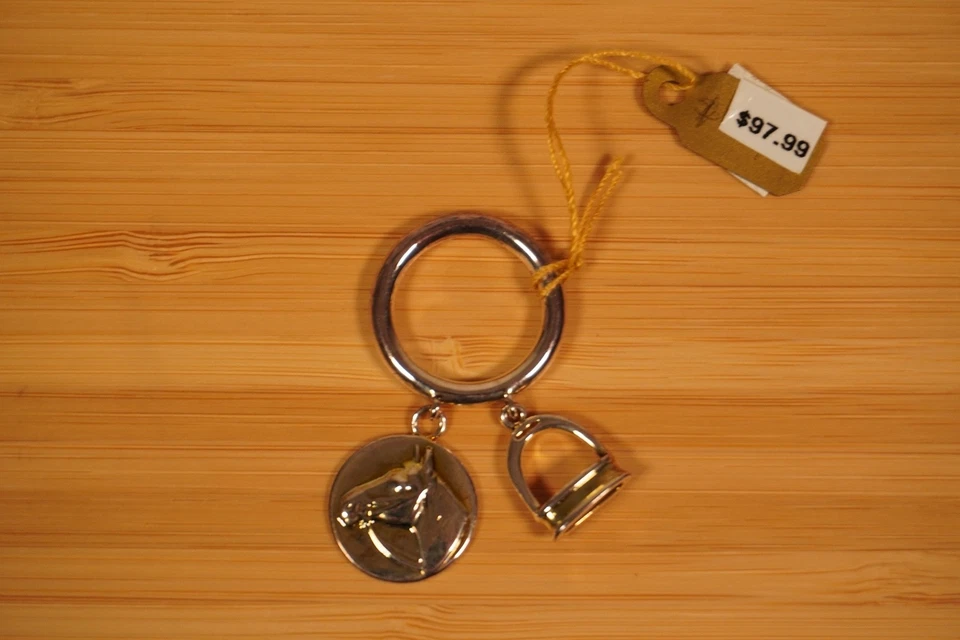 Ralph Lauren лошадь голова стремя подвеска кольцо серебро латуни OS совершенно новый - Изображение 3 из 4