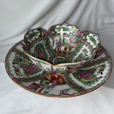 Porcelain China Famille Rose Medallion Serving Bowl  Large Platter Hand Painted