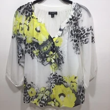 I. N. Studio Top Tunic Blouse Sheer With Stretch Cami Liner Petite Floral/White