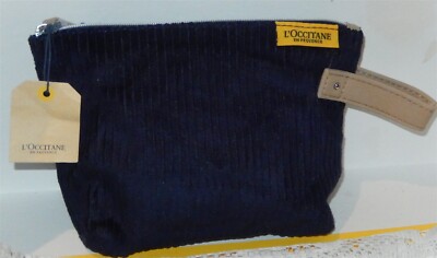 L'Occitane Navy Blue Corduroy Toiletry/Makeup Travel Pouch/Case/Bag Zippered NWT
