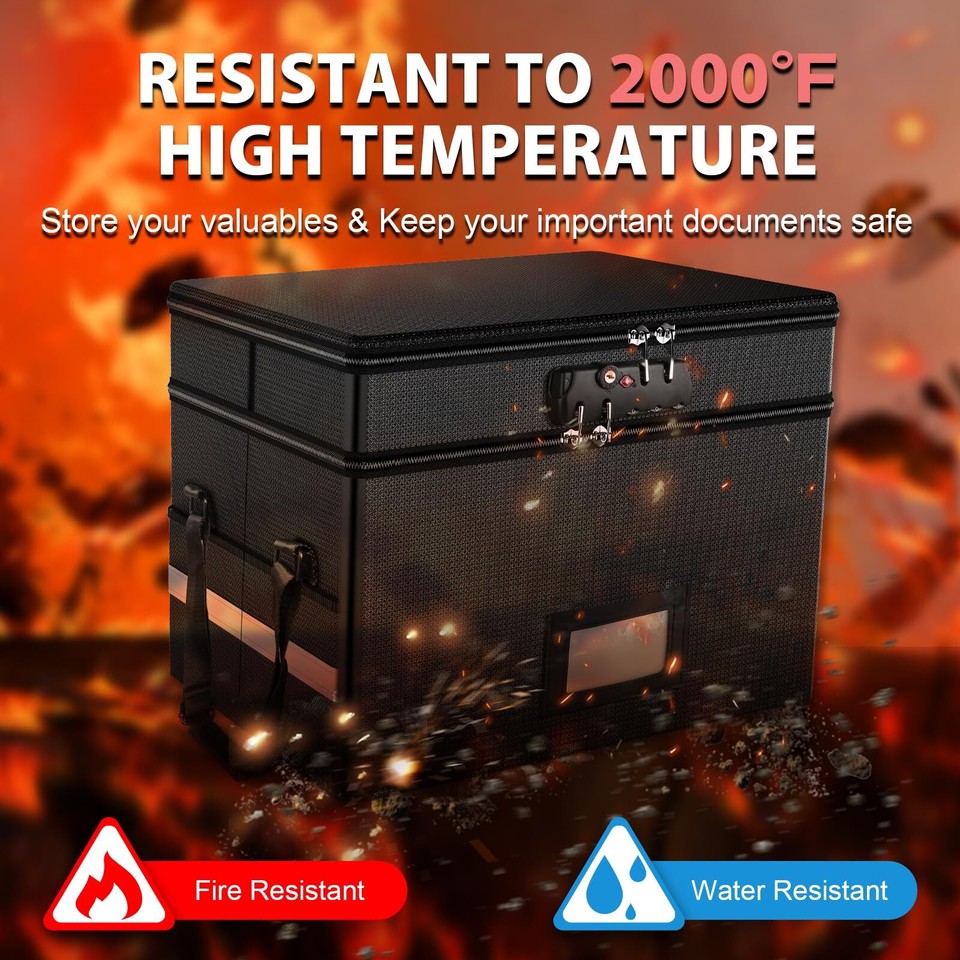 Fireproof Document Box with Lock, 2 Layer Fire Proof File Box for ...
