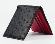 Real Black  Red Ostrich Skin Leather Men's Bifold Wallet Double-sided Handmade