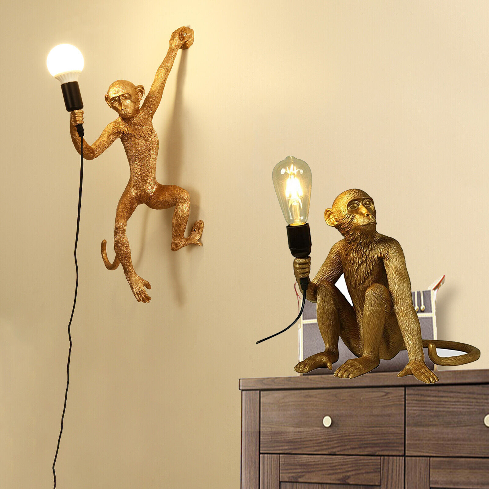 Vintage Golden Monkey Resin Wall Lamp for Home Room Decor