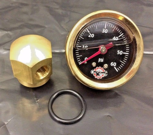 BRASS Oil Pressure Gauge & Rocker Box Shaft End Harley Ironhead Shovelhead black - Afbeelding 1 van 6