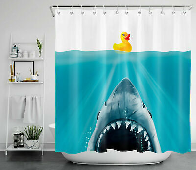 Shark Yellow Duck Shower Curtain Set, Shark Shower Curtain Set