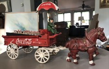 Vintage Authentic Cast Iron Coca-Cola Horse Drawn Wagon Carriage With Coke Cases