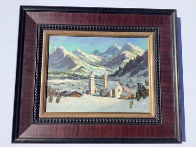 Kitzbuhel in Winter Signed Oil Painting in the Manner of Alfons Walde