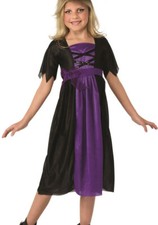 Kids Girl's Pretty Witch Halloween Costume Dress- Purple Black