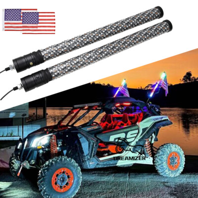 2FT Thick LED Whip Spiral Chasing RGB Fat Whip Light For Arctic