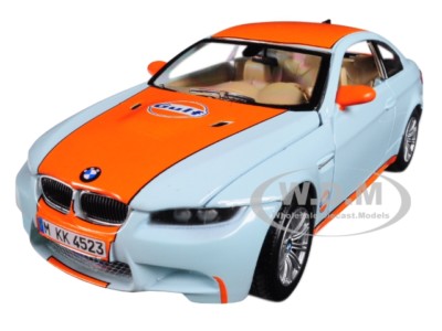 BMW M3 COUPE GULF LIGHT BLUE W/ ORANGE STRIPE 1/24 DIECAST CAR BY