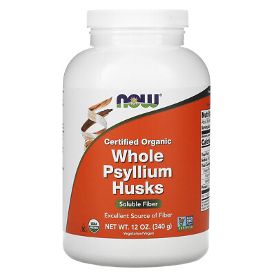 Now Foods Certifed Organic Whole Psyllium Husks 12 oz 340 g GMP Quality Assured,