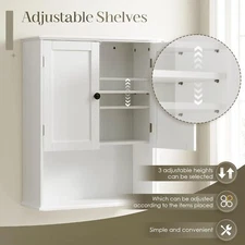 Wall Mounted Bathroom Cabinet with Shelf Towel Bar and Hooks Over Toilet Storage